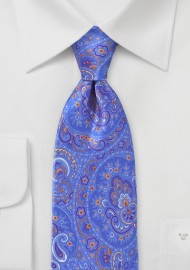 Luxe Paisley Tie in Bright Blues and Orange