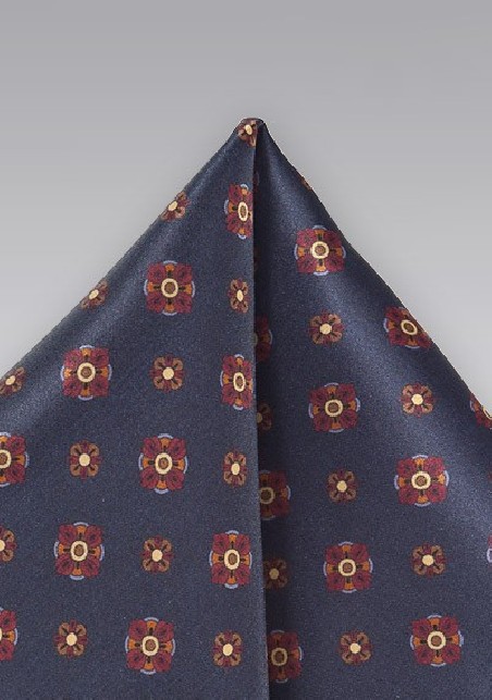 Navy Floral Pocket Square by Cantucci