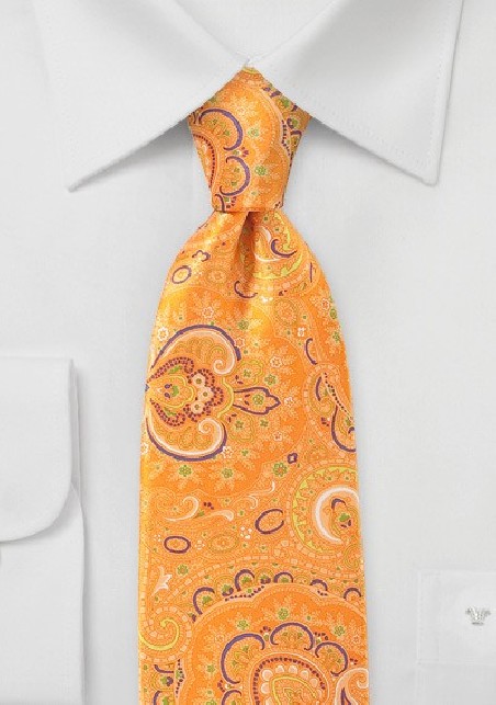 Tangerine Paisley Silk Tie