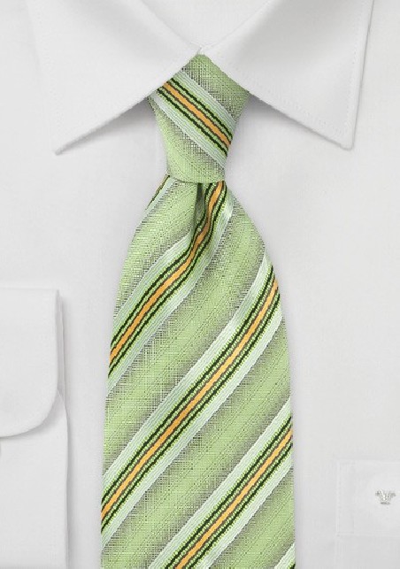 Stripe Detailed Tie in Key Lime Made from Pure Silk