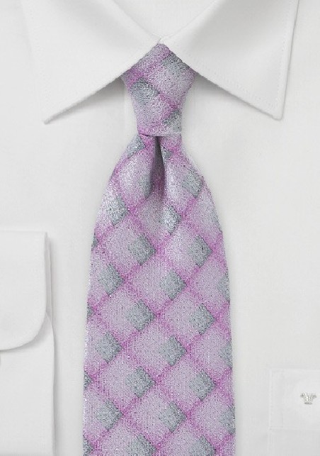 Diamond Patterned Tie in Pinks and Grays