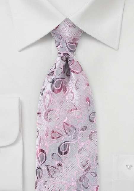Modern Floral Patterned Tie in Pinks and Silvers