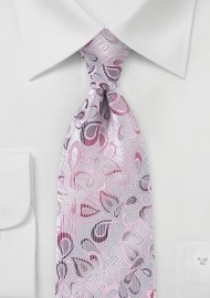 Modern Floral Patterned Tie in Pinks and Silvers