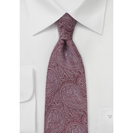 Designer Paisley Tie in Burgundy and Silver