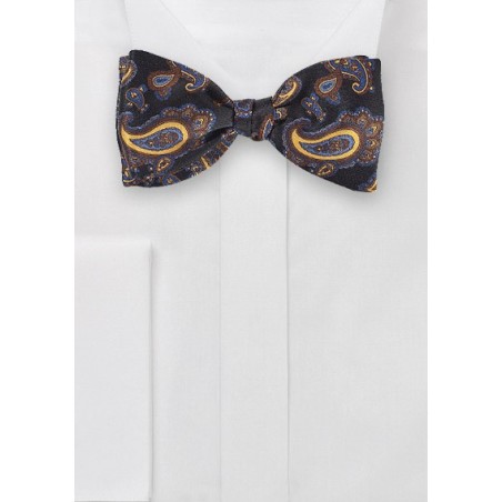 Moroccan Paisley Bow Tie in Black, Golds and Blues