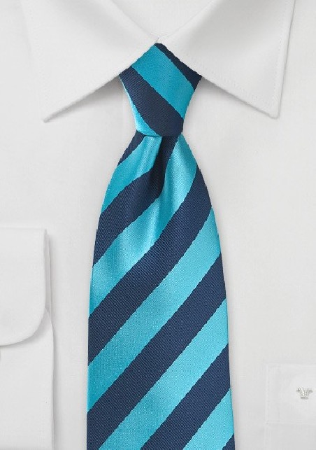 Men's Diagonal Striped Tie in Cyan and Navy