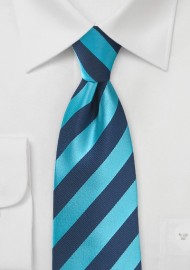 Men's Diagonal Striped Tie in Cyan and Navy