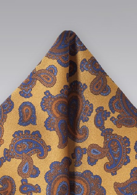 Regal Paisley Handkerchief in Vintage Gold