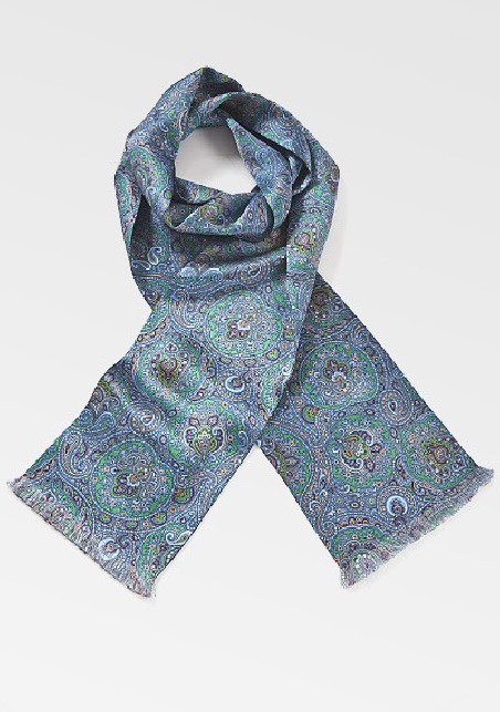 Mens Moroccan Paisley Scarf in Blues and Greens