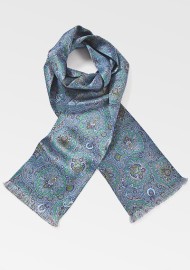 Mens Moroccan Paisley Scarf in Blues and Greens