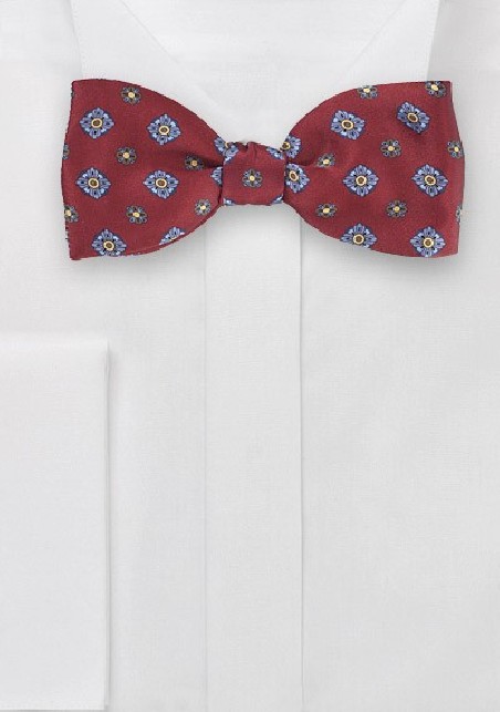 Burgundy Floral Bow Tie