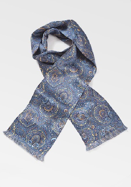 Moroccan Paisley Scarf in Blues and Golds
