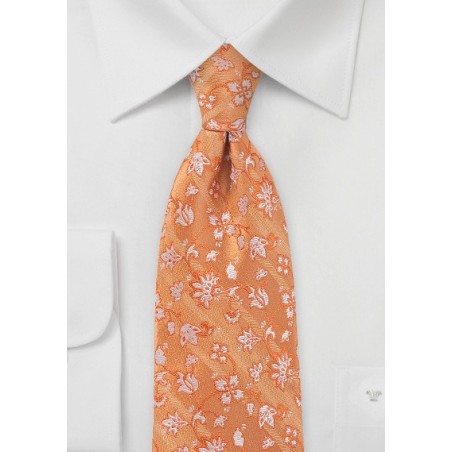 Silk Tie in Orange Sunset with Unique Floral Pattern