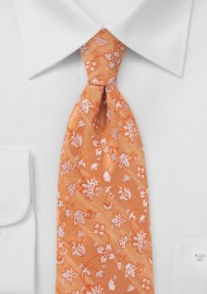Silk Tie in Orange Sunset with Unique Floral Pattern