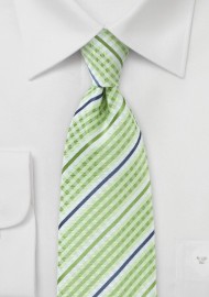 Lime Green Plaid Tie with Blue Accents