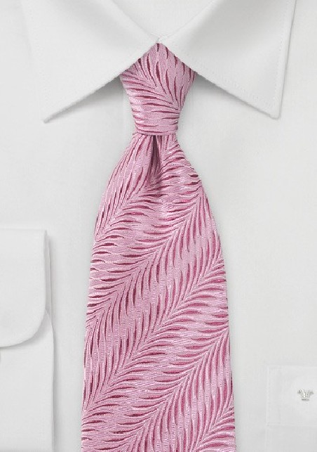 Pure Silk Carnation Pink Tie with Art Deco Design