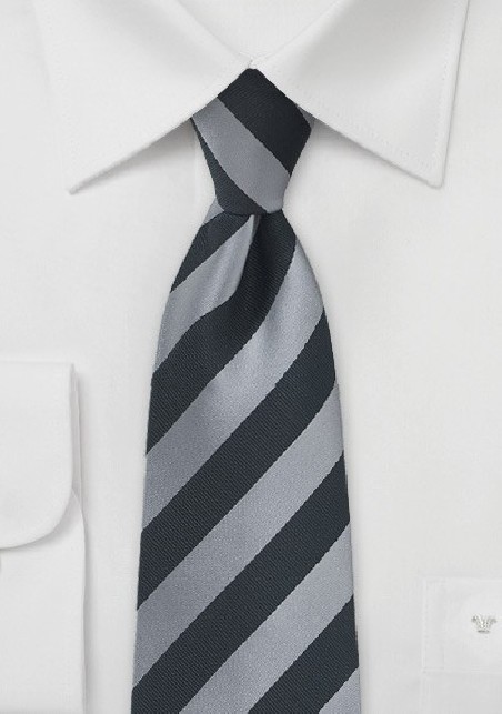 Mens Black and Silver Striped Tie
