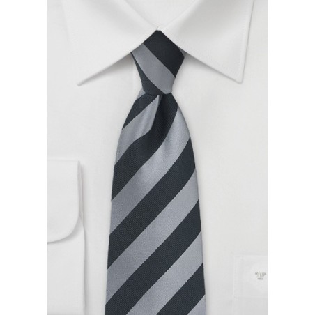 Mens Black and Silver Striped Tie