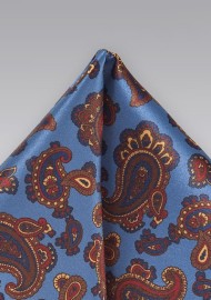 Luxe Paisley Pocket Square in Venetian Blue