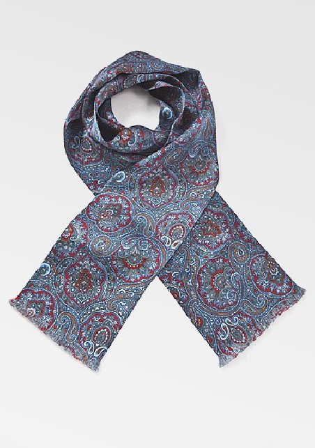 Moroccan Paisley Scarf in Blues and Reds