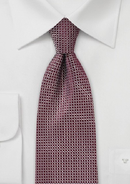 Retro Graphic Print Tie in Burgundy