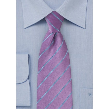 Bold Wisteria Hued Necktie with Cornflower Blue Accents
