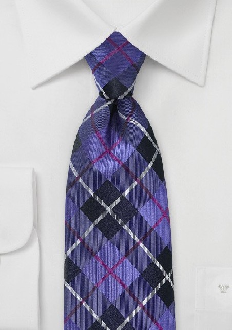 Plaid Tie in Electric Purple and Fuchsia