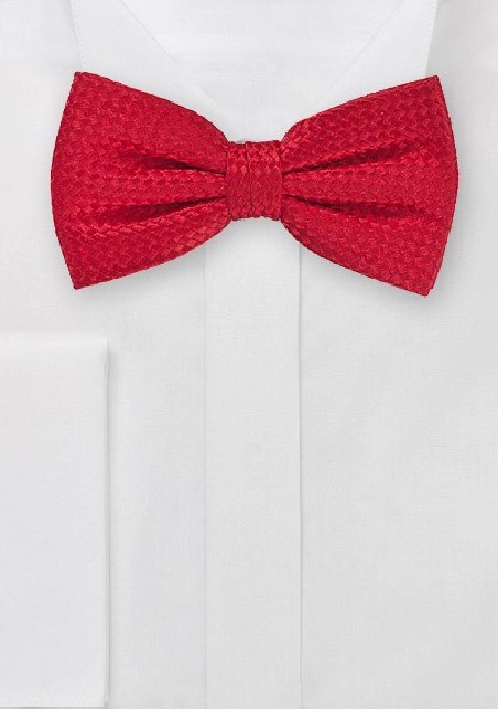 Bright Red Bow Tie with Basket Weave Texture