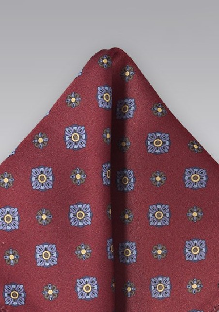 Art Deco Floral Pocket Square in Merlot