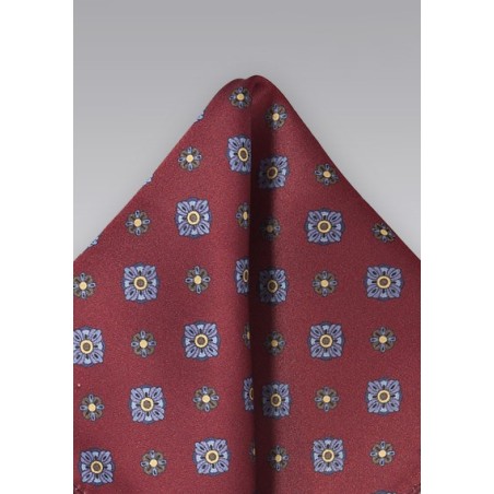 Art Deco Floral Pocket Square in Merlot