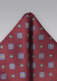Art Deco Floral Pocket Square in Merlot