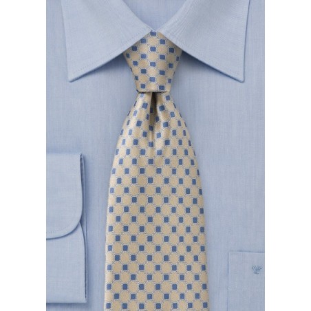 Narrow Silk Tie in Muted Gold & Cornflower