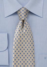 Narrow Silk Tie in Muted Gold & Cornflower