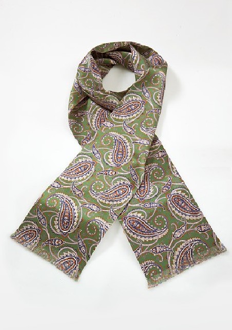 Vintage Paisley Scarf in Muted Greens