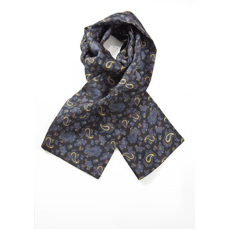 Elegant Paisley Scarf in Blacks, Blues and Golds