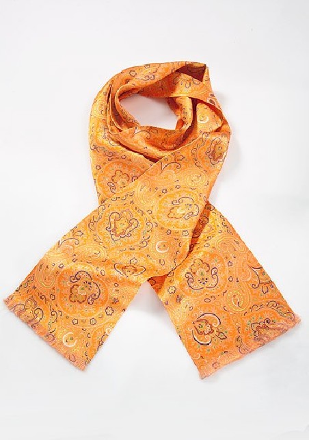 Elegant Paisley Silk Scarf in Tangerine