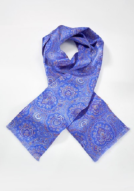 Bright Blue and Tangerine Silk Scarf