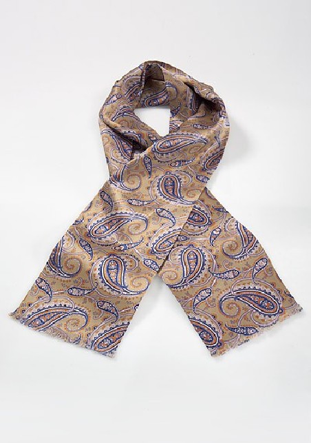Luxe Paisley Scarf in Camels and Blues