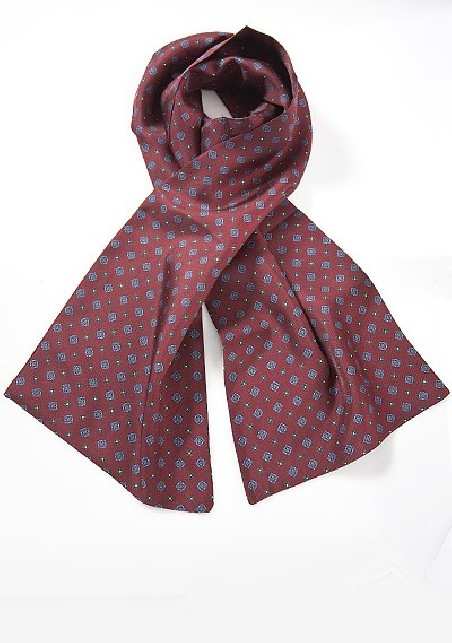 Designer Silk Scarf in Burgundy and Blues