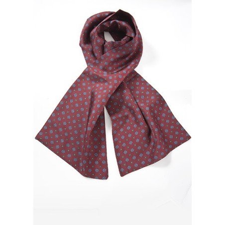 Designer Silk Scarf in Burgundy and Blues