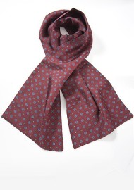 Designer Silk Scarf in Burgundy and Blues