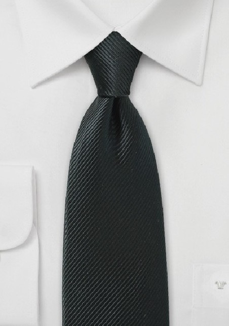 Jet Black Necktie with Sharp Ribbed Texture