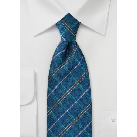 Modern Plaid Tie in Teals and Browns