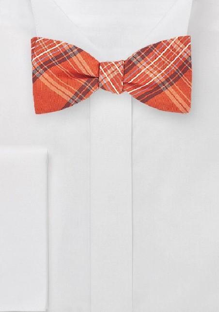 Modern Plaid Bow Tie in Tangerine