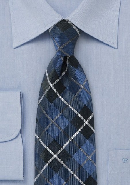 Pure Silk Blue Tartan Necktie