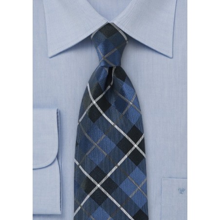 Pure Silk Blue Tartan Necktie