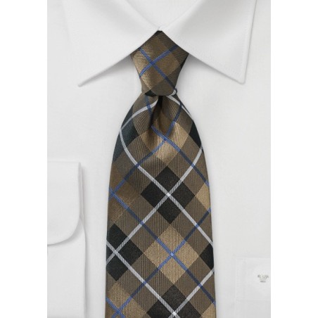 Pure Silk Necktie in Golden Brown Tartan Style