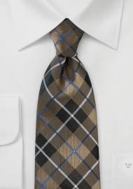 Pure Silk Necktie in Golden Brown Tartan Style
