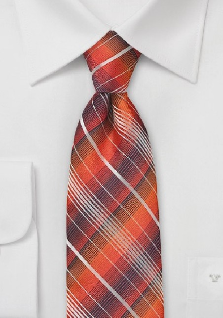 Sunset Orange Plaid Tie