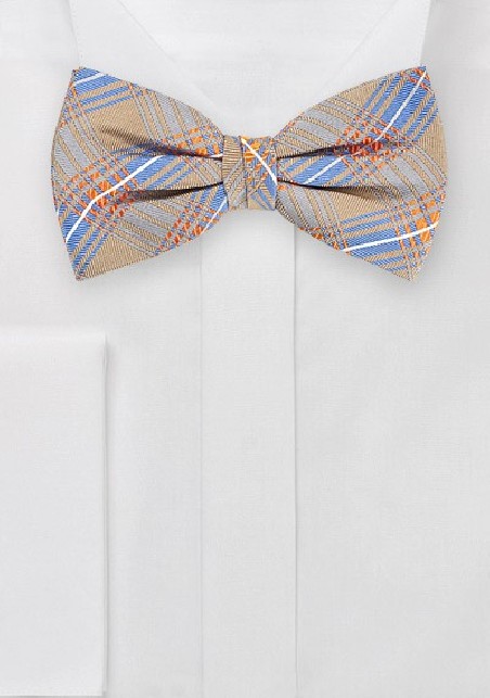 Artisan Bow Tie in Taupes, Oranges and Blues